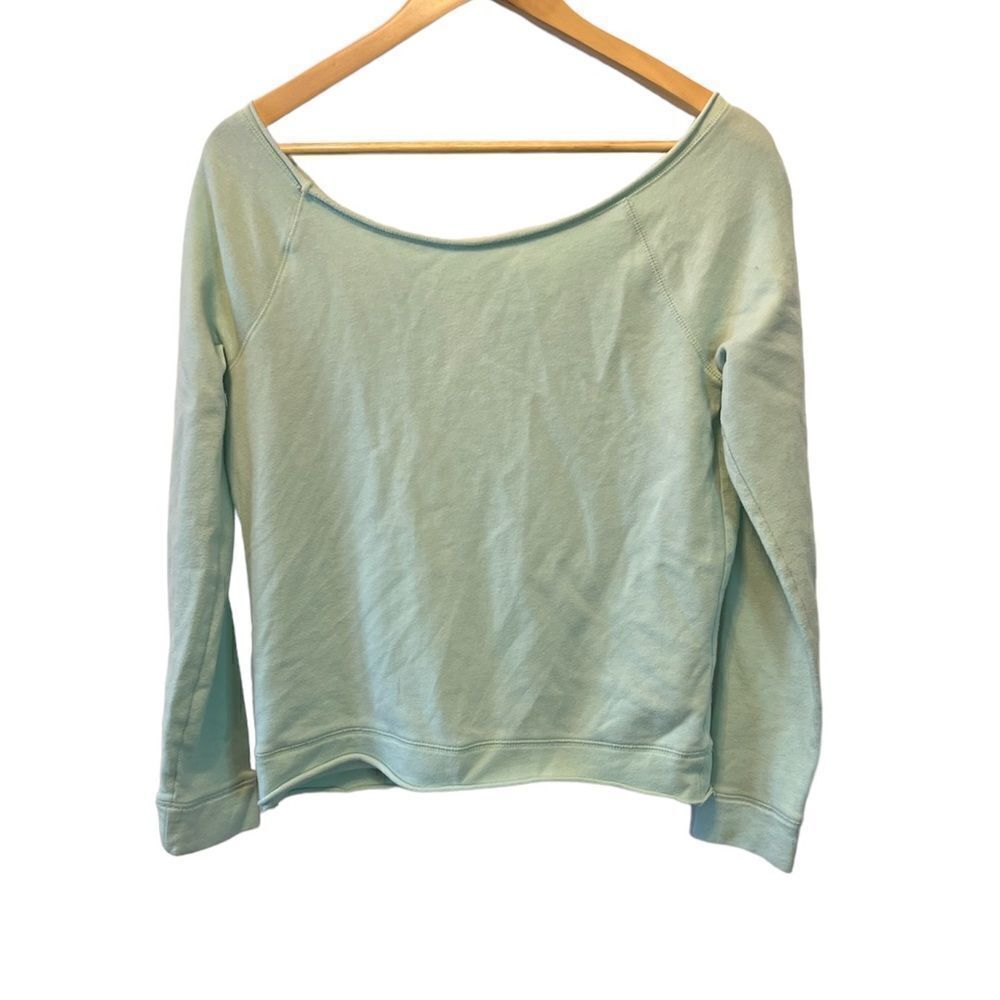 VICTORIAS SECRET Mint Sequin Front Wide Neck Fleece Lined Long Sleeve Pullover S - Picture 3 of 7